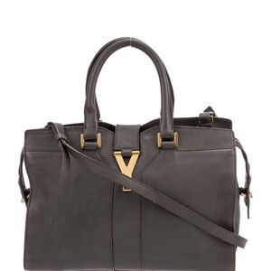 Yves Saint Laurent Gray Satchel with Gold Accents